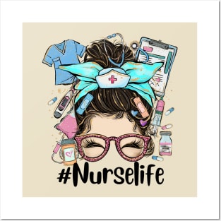 Nurse Life Messy Bun Hair Posters and Art